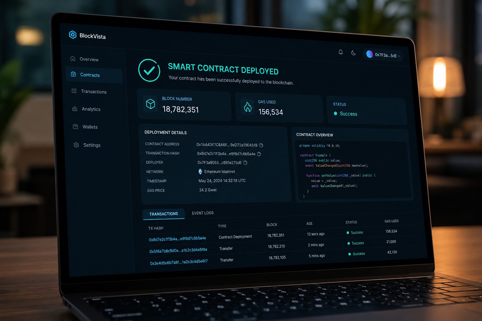Smart contract deployment dashboard